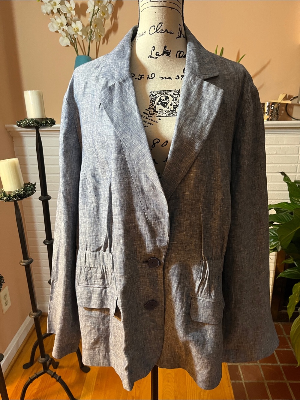 Sejour Blue/White Blend Linen-Look Blazer